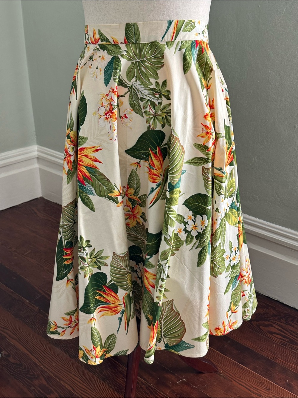 Tropical Floral Circle Skirt in Cream, Green and Orange